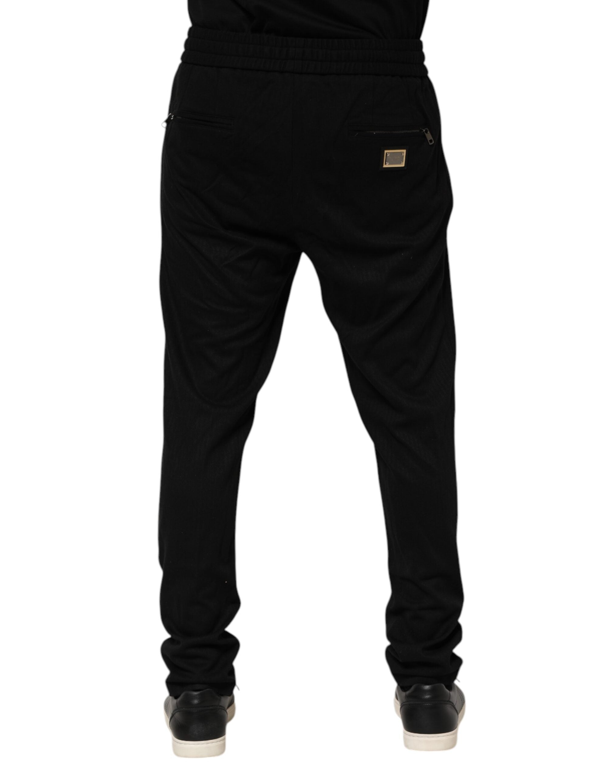 Dolce & Gabbana Black Viscose Skinny Logo Men Jogger Pants